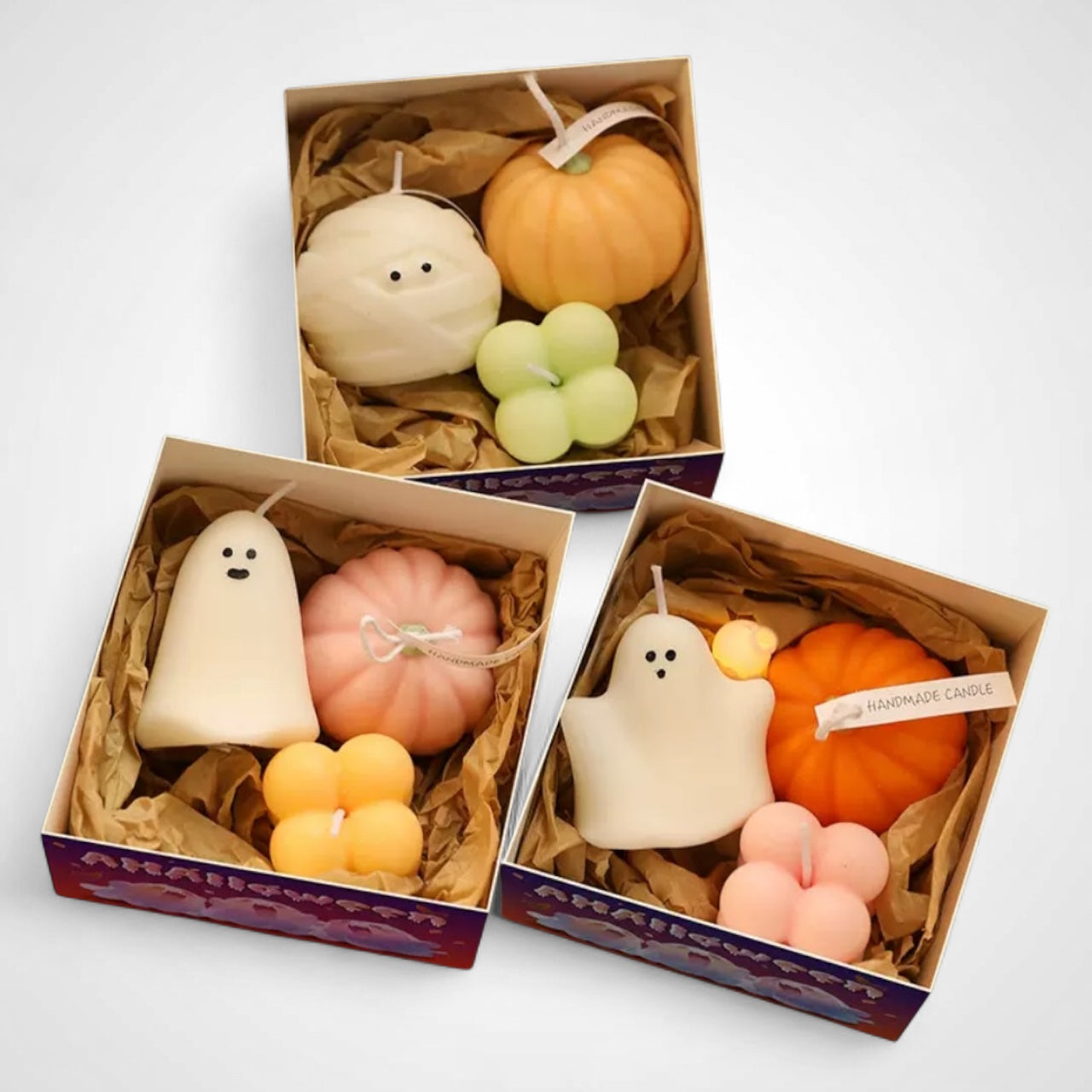 Set of 3 Halloween Ghost Candles Mini Ghost Candles