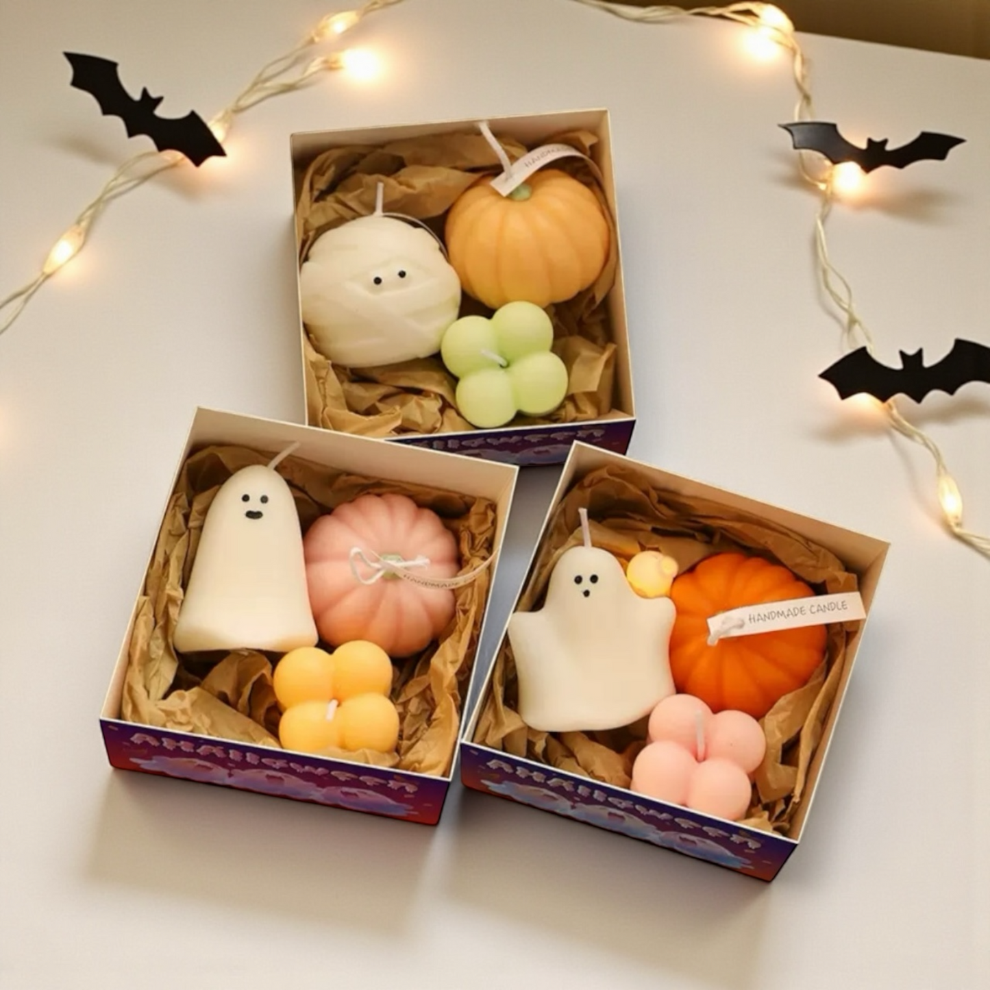 Set of 3 Halloween Ghost Candles Mini Ghost Candles